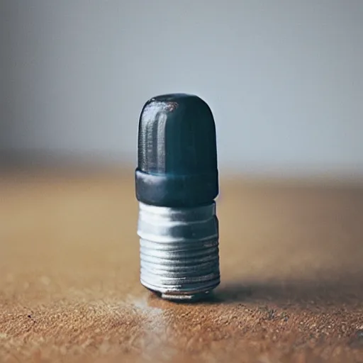 Image similar to “macro photography focused on a miniature figure on a countertop. The background is the rest of the kitchen. The mid ground is a dramatic highway bridge that connects the vintage fridge to the counter. Award winning photo.”