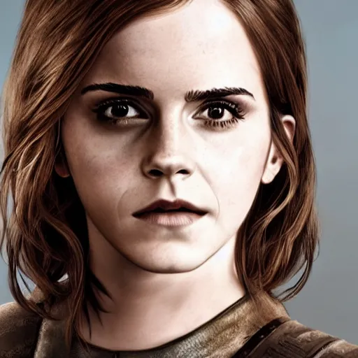 Prompt: Emma Watson cosplaying as Geralt from the Witcher. Studio lighting