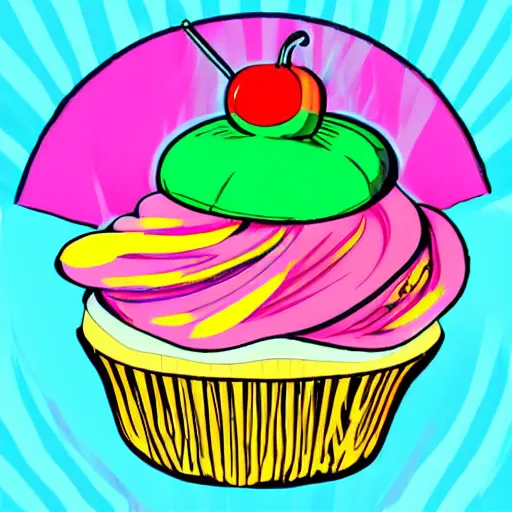 Image similar to colourful cupcake, cartoon style, anime