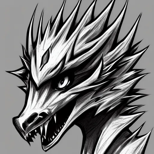 Prompt: handsome male anthropomorphic silver dragon, headshot profile picture, large eyes, commission on furaffinity, sketch drawing