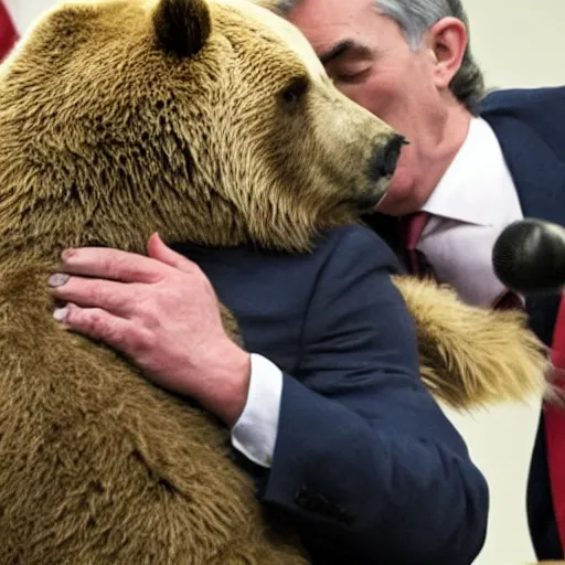 Image similar to Jerome Powell hugging a bear