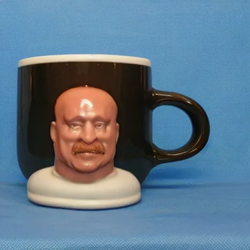 Ugly Face Pottery 3D Man With Mustache And Blue Eyes Mug – Mug Barista