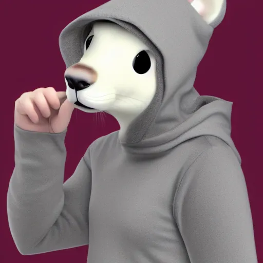 Image similar to An anthropomorphic ferret wearing a grey hoodie and a grey beanie, trending on FurAffinity