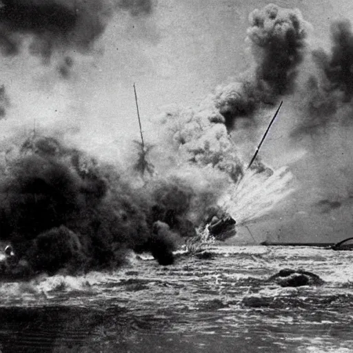 Image similar to ww 2 realistic photo beach landing, explosions