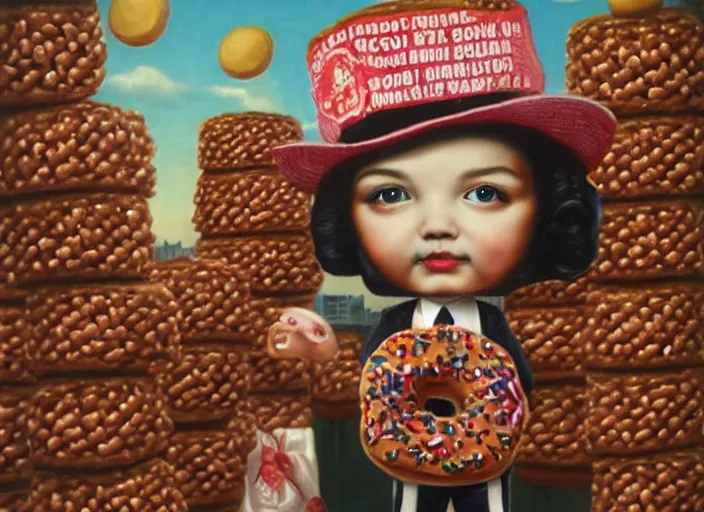 Prompt: a cop made of donuts, lowbrow, matte painting, 3 - d highly detailed, in the style of mark ryden,