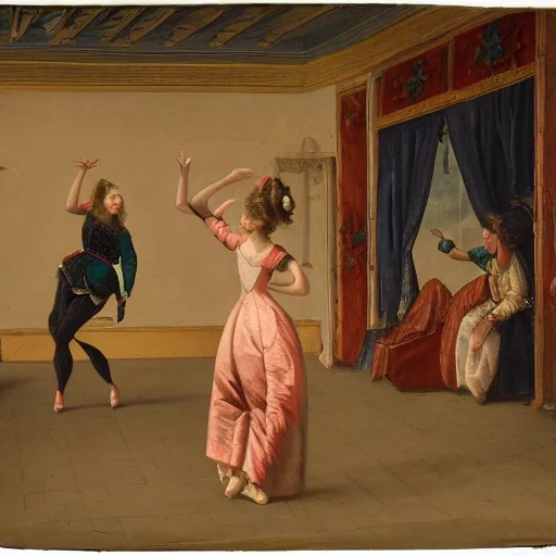 Image similar to lonely women preforming dance, 17th century, 4k, highly detailed, spot light, soft light