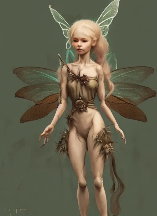 Image similar to high quality presentation photo of a detailed fairy doll, digital painting, artstation, illustration, concept art by hyung tae and frank frazetta, digital paint, matte paint, washed colors, dark, gloomy, foggy