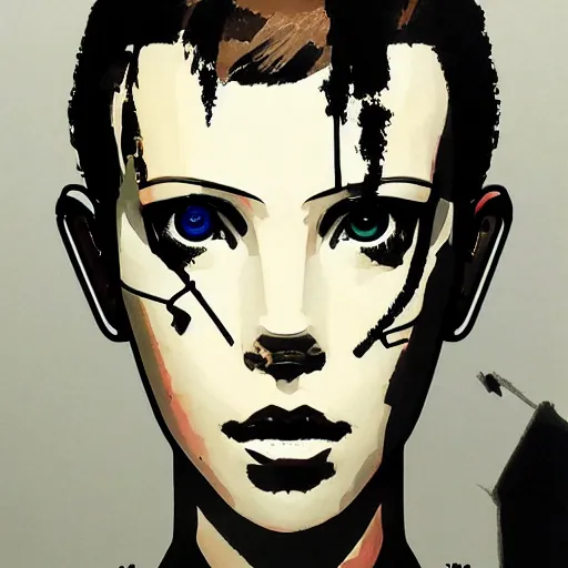 Image similar to Portrait of cyborg Millie Bobby Brown by Yoji Shinkawa