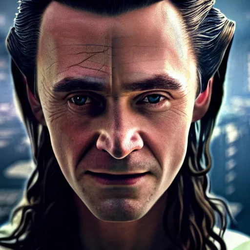 Image similar to portrait of a young loki, street pic, depth of field, zeiss lens, detailed, symmetrical, centered, fashion photoshoot, by annie leibovitz and steve mccurry, david lazar, moebius, breathtaking, 8 k resolution, extremely detailed, beautiful, establishing shot, artistic, hyperrealistic, beautiful face, octane render