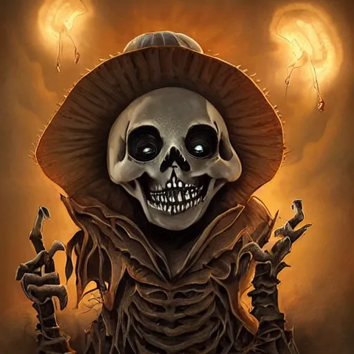 Image similar to “Spooky scary skeleton come to life, similar to Barry from Halloweentown, smirk, ragged clothes, egyptian motifs, nuclear bomb going off in background creating mushroom cloud, D&D, fantasy, intricate, cinematic lighting, highly detailed, digital painting, artstation, concept art, smooth, sharp focus, illustration, art by Artgerm and Greg Rutkowski and Alphonse Mucha”