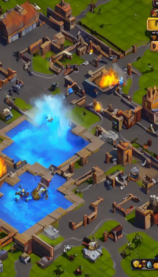 Image similar to screenshot from a game by supercell showing an isometric battleground