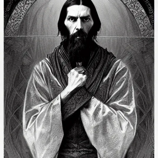 Prompt: amazing lifelike award winning pencil illustration of Rasputin trending on art station artgerm Greg rutkowski alphonse mucha intense dark eyes cinematic