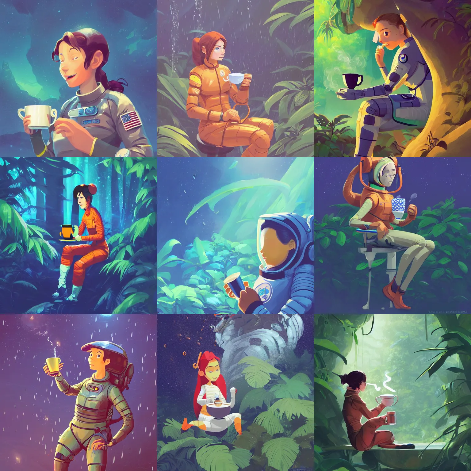 female-in-a-spacesuit-drinks-a-steaming-cup-of-tea-in-stable