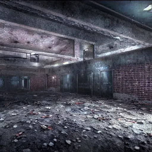 Image similar to abandoned nightclub dirt water detailed highly detailed lifelike photorealistic