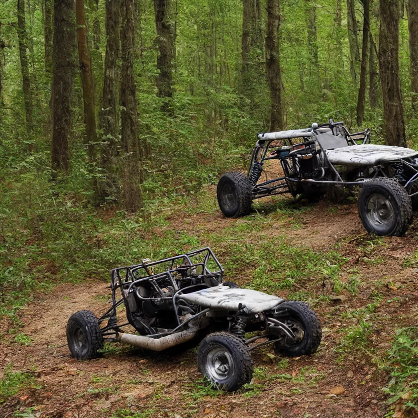 Image similar to off road buggy in the forest, artstatiom, 4 k, incredibly detailed
