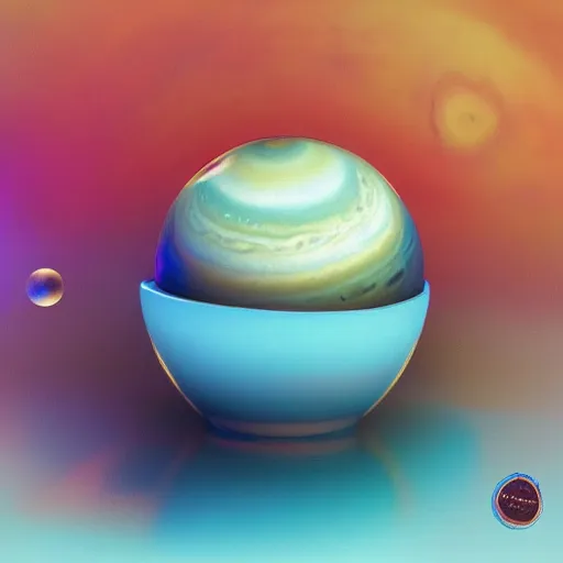 Image similar to a teacup containing a planet Jupiter as a boiling liquid, hyper realistic, digital art, colorful