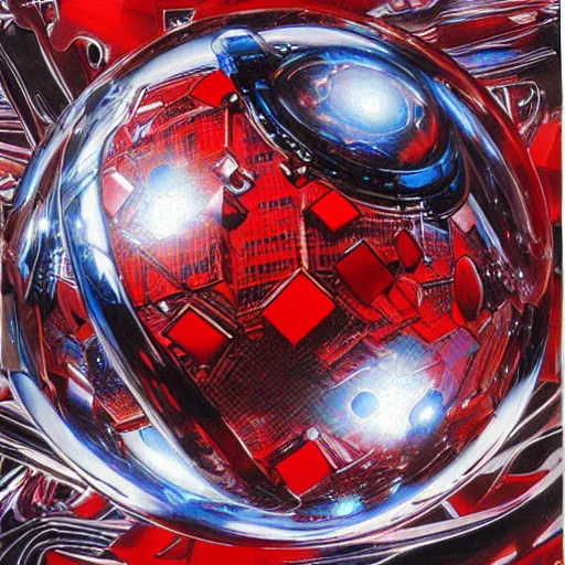 Image similar to chrome spheres on a red cube by ayami kojima