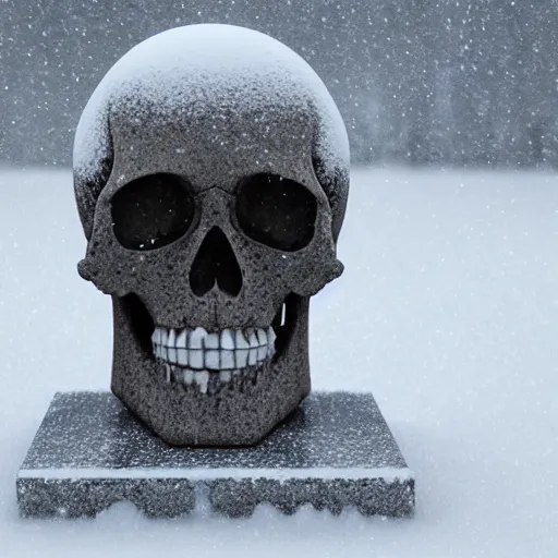 Image similar to skull sculpture covered in snow with a foggy background, 8 k, octane render, realistic, aesthetic