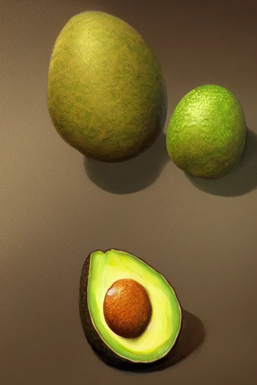 Image similar to mr potato head is an avocado, artgem, digital painting, color painting, hyperrealistic, concept art, oil painting, masterpiece, concept art, trending on deviantart, realistic and detailed face, highly detailed, high quality, 8 k, soft lighting, fancy colors, fantasy, cinematic, high coherence