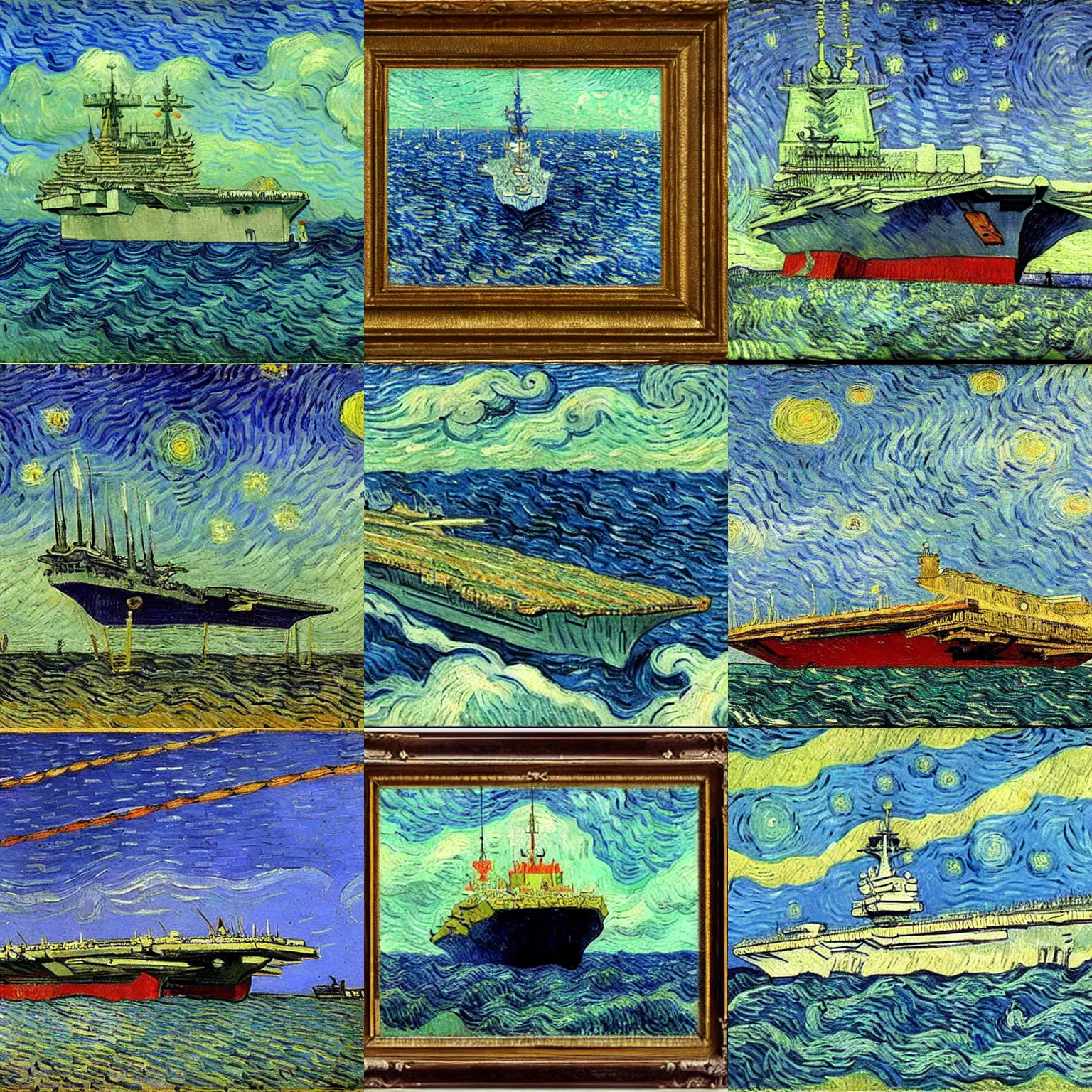 Prompt: An aircraft carrier by Vincent Van Gogh