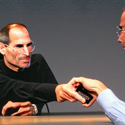 Prompt: Last Steve Jobs product demo shows him showing off the iTaser - an advanced taser device