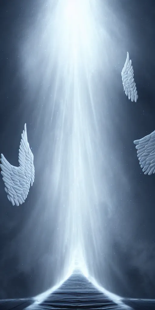 Prompt: a way to go to heaven. very beautiful and peaceful celestial way in the sky to go to the gate of heaven. we can see detailed angels fly across this way. white ominous. volumetric light, intricate, very beautiful fantasy art, digital illustration. unreal engine 5 rendering.