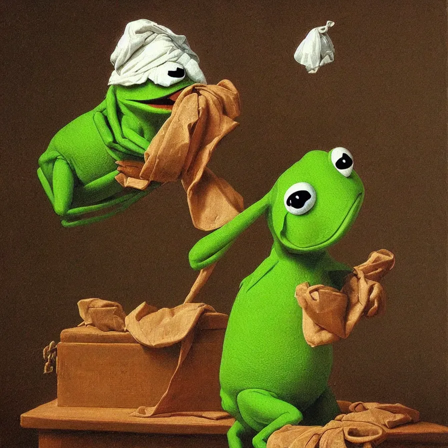 Image similar to “portrait of Kermit the frog by Jacques-Louis David”