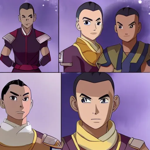 Prompt: sokka from avatar meets callum from the dragon prince, the style of bnha