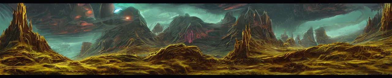 Prompt: retro sci-fi fantasy landscape