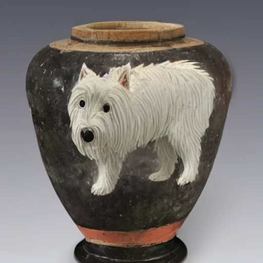 Image similar to Greek amphora depicting a westie