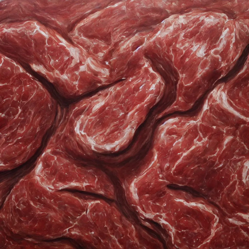 Prompt: a painting made of beef flesh , 4K, photorealistic