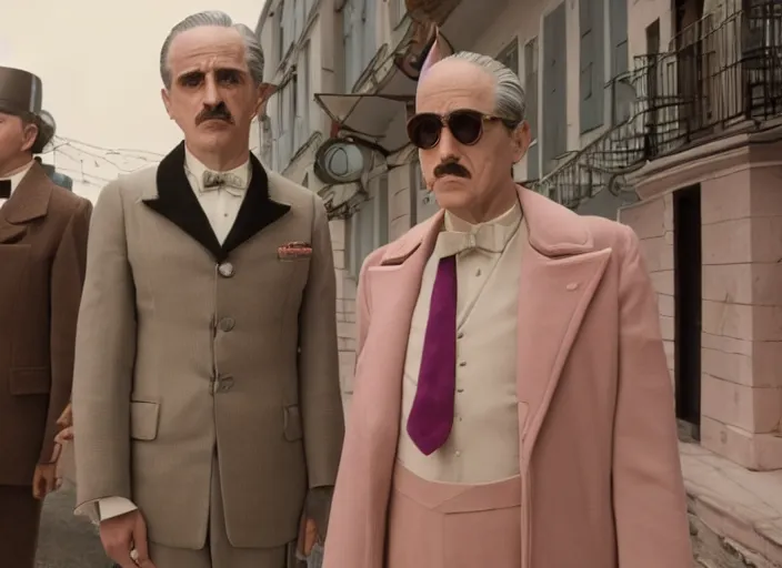 Prompt: a film still of a cosplay of the godfather in the grand budapest hotel ( 2 0 1 4 ), 4 k