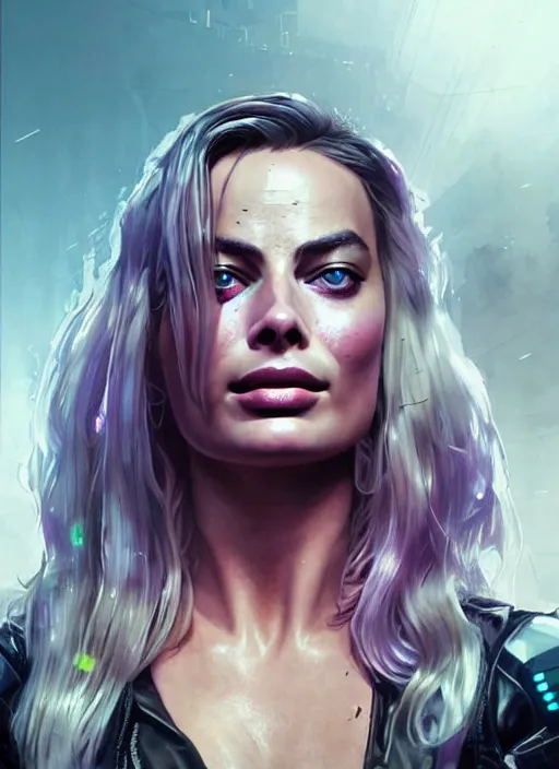 Prompt: portrait of Margot Robbie as a character in arabian Cyberpunk 2077, looking at camera, intricate, dystopian, sci-fi, extremely detailed, digital painting, artstation, concept art, smooth, sharp focus, illustration, intimidating lighting, incredible art by artgerm and greg rutkowski and alphonse mucha and simon stalenhag