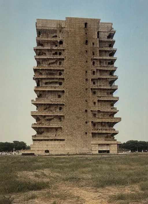Prompt: colored photo, the tower of babylon, brutalist