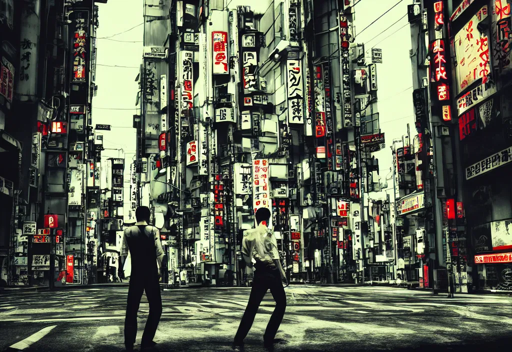 Image similar to tokyo city streets by cyberpunk style max payne standing in blood trending on artstation cinematic realistic buildings windows cars realistic peoples golden ratio awesome composition color balance harmony physical correct light shadows