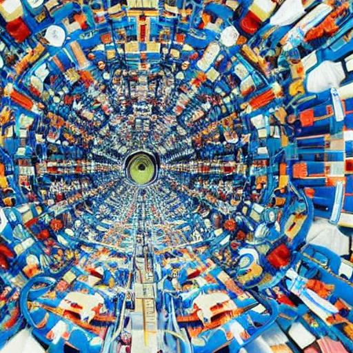 Image similar to an amazing surreal real photo of the large hadron collider made entirely out of a pile of laundry, coverup, conspiracy, lazy scientists saving on laundromat bills