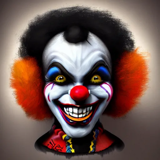 Image similar to dark and black clown jester , highly detailed , digital art, devian art , artstation , trending on artstation , HD , 4k