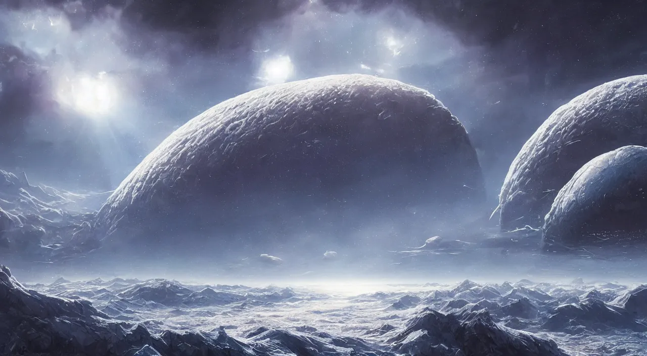 Image similar to hyper realistic matte painting of frozen flat earth planet in the outer space, highly detailed, trending on artstation, concept art, sharp focus, art by jan matejko