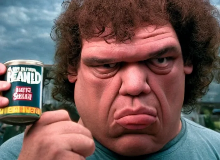 Prompt: film still of Andre the Giant eating a can of beans in the new Sleepless in Seattle movie, 4k