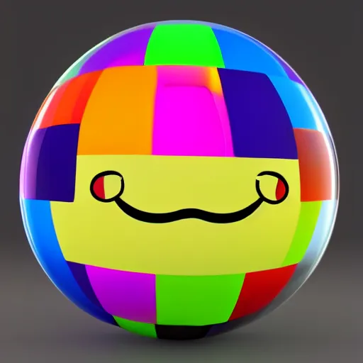 Prompt: emoticon smile , happy , big , 3d render , colorful glass sphere , centered , high detail, black bacground