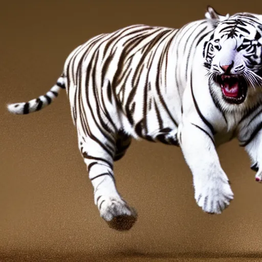 Image similar to realistic photo shot of a white tiger running fast | cinematic photo | cinematic shot | epic | 8k resolution | realistic | hyperrealistic