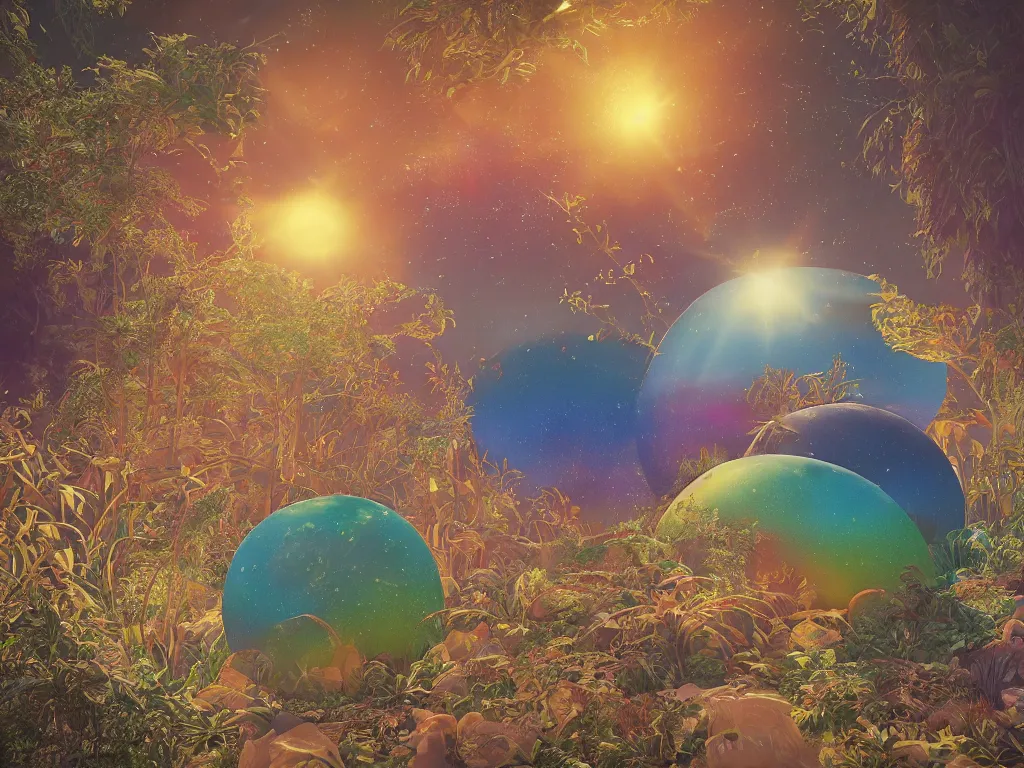 Image similar to 3 d render, sunlight study, the universe is a spheroid region 7 0 5 meters in diameter, art nouveau, by maria sibylla merian and ( ( ( ( ( lisa frank ) ) ) ) ), 8 k, sharp focus, octane render