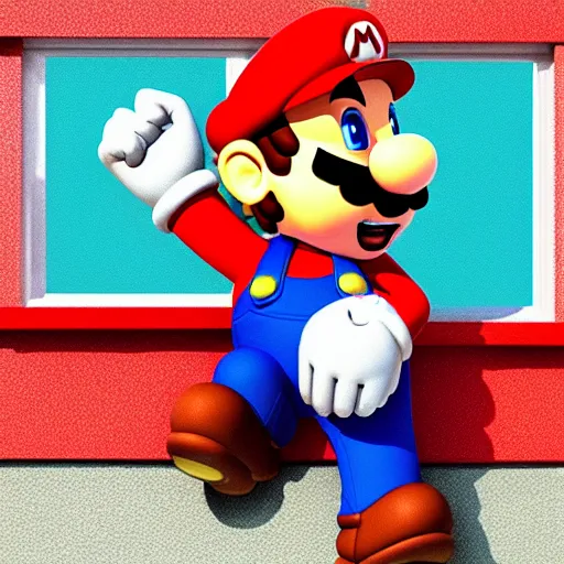 Prompt: super mario holding a knife outside a house window