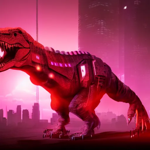 Image similar to a cyberpunk glowing t - rex