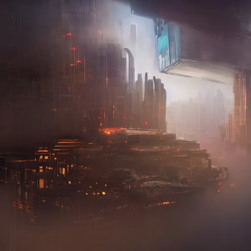 Prompt: a floating cyberpunk city in the clouds, dramatic lighting, photorealistic