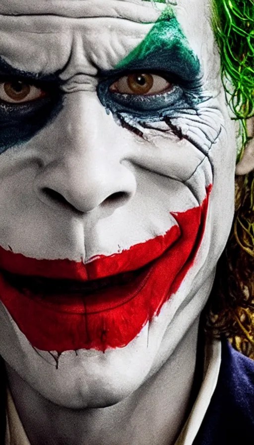 Image similar to WHY SO SERIOUS? Heath Ledger as the Joker, movie still, sharp, highly detailed, hollywood movie