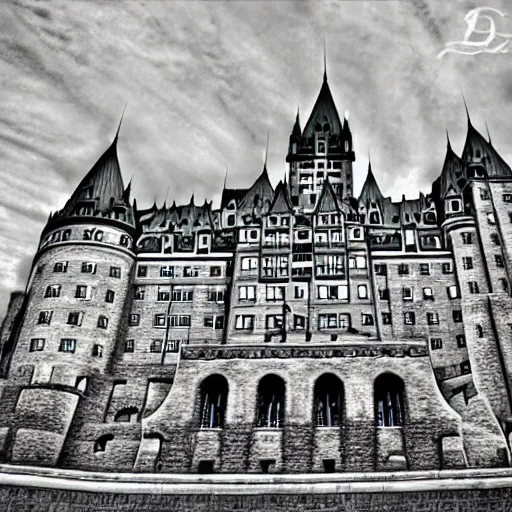 Prompt: Chateau Frontenac, devianart, line art