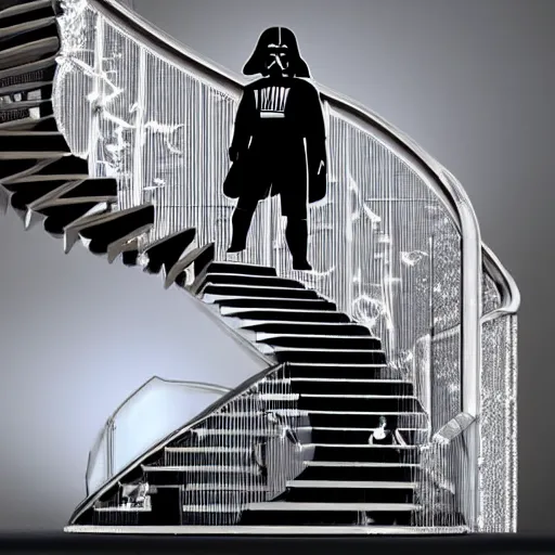 Image similar to Darth Vader walking down an infinite spiral staircase made out of diamonds,