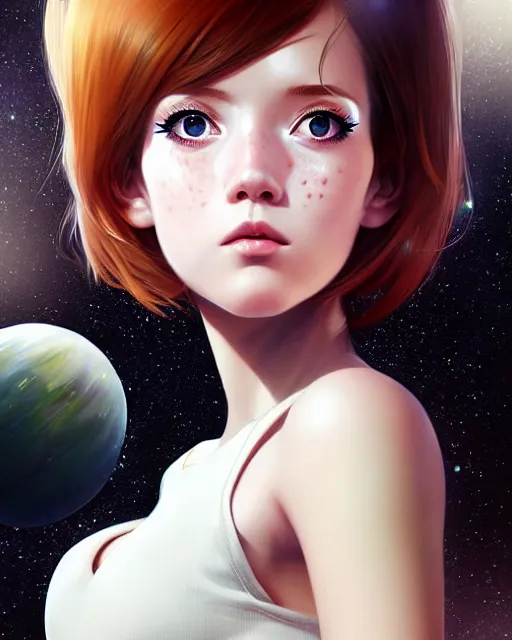 Image similar to portrait Anime space cadet girl Anna Lee Fisher anime cute-fine-face, pretty face, realistic shaded Perfect face, fine details. Anime. realistic shaded lighting by Ilya Kuvshinov Giuseppe Dangelico Pino and Michael Garmash and Rob Rey, IAMAG premiere, aaaa achievement collection, elegant freckles, fabulous