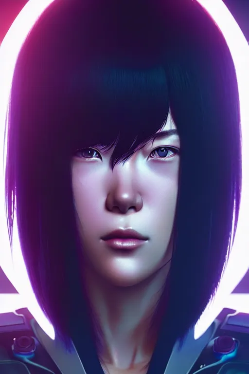 Image similar to a film still portrait of a motoko kusanagi ghost in the shell, finely detailed features : : gits sac twenty forty five netflix : : by ilya kuvshinov, rossdraws, artgerm, sola digital arts, octane render, production ig, volumetric lighting, anti aliasing, raytracing : :